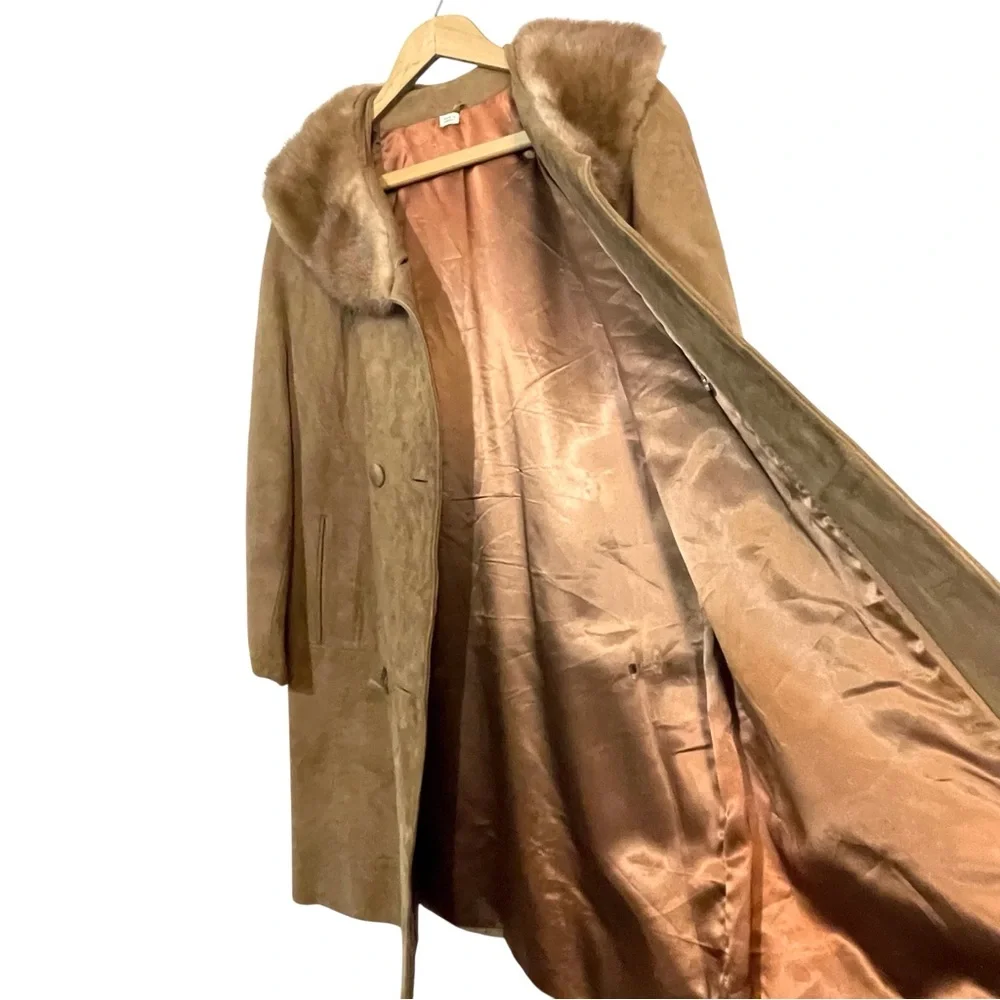 Vintage Begedor Tan Suede Mink Fur Collar Coat